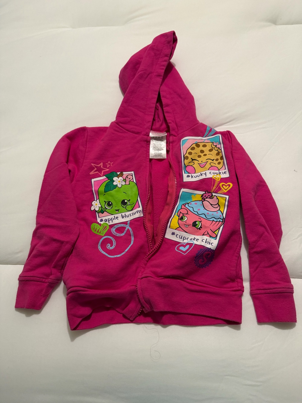 Shopkins Bright Pink Kids Zip-Up Hoodie with Character Tag Detail